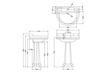 Edwardian Round Basin 56mm and Standard Pedestal